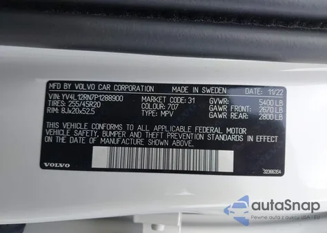 2023 Volvo Xc60 B5 Plus Bright Theme from USA, damaged, VIN YV4L12RN7P1288900